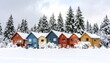 © adam - Colorful houses covered in snow, snowy landscape