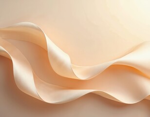 Poster - Elegant abstract flowing ribbons in warm neutral tones. Semitransparent beige amber fabric curves gracefully with soft motion. Minimalist design features smooth waves, organic form, subtle pastel