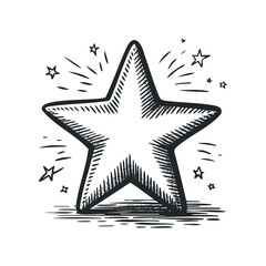 Wall Mural - doodle star with hatching marks and burst lines in black and white. hand drawn vector illustration