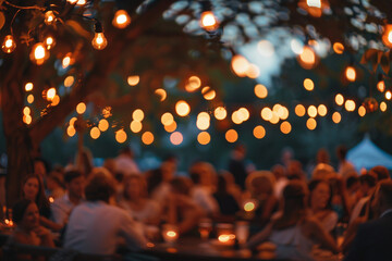 Poster - Grilling Outdoors backyard barbecue setting with friends and family gathered made generative ai