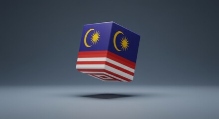 Poster - Malaysian Flag Cube: A 3D Render of the Malaysian National Flag on a Cube