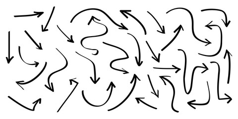 Poster - Doodle Arrows icons Set. hand drawn arrow icon with various directions. isolated on a white background