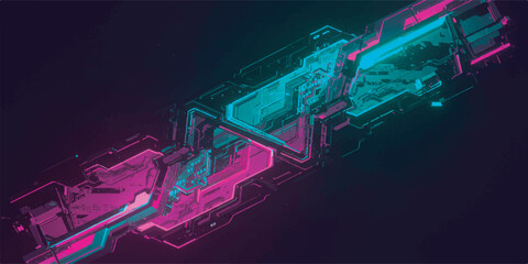 High-tech abstract vector artwork featuring glitch shapes and futuristic geometry.