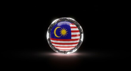 Poster - Malaysia Flag Encased in a Crystal Sphere on a Black Background A Stunning 3D Render