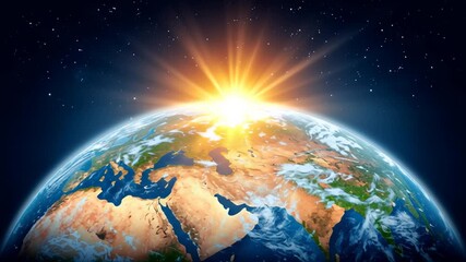 Wall Mural - Sunrise Earth space with starry sky