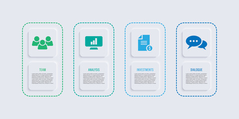 Poster - Neumorphism four elements infographics with business icons. Infographic layout for presentation slides