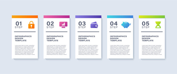 Poster - Five steps of modern infographic design layout processes. Infographic layout with business icons and text.