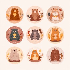 Poster - Cute animal illustrations in autumnal tones.
