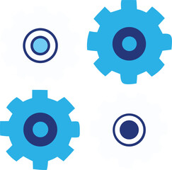 Aufkleber - Abstract geometric design featuring interlocking blue gears and concentric circles on a white background