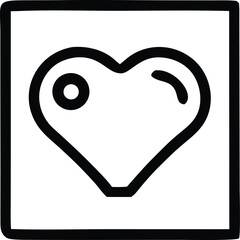 Poster - A simple black and white outline icon of a stylized heart with a small circle inside its left lobe set against a white background within a thick black border