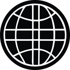 Aufkleber - Bold black and white globe icon with grid lines representing global connectivity and international networks