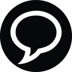 Poster - A stark black and white graphic icon featuring a stylized speech bubble inside a circular frame representing communication and dialogue