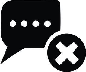 Poster - Black silhouette of a chat bubble with three white dots indicating an ongoing message next to a white x within a black circle signifying cancellation or deletion