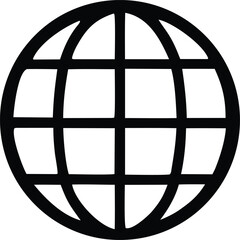 Poster - A simple black and white line art illustration of a stylized globe with intersecting lines representing longitude and latitude