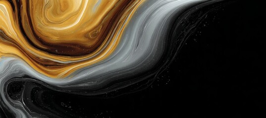 Poster - Elegant Abstract Fluid Art Featuring Gold, Black, and Gray Blends with Dynamic Swirls and Textures