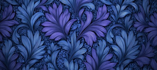 Poster - Elegant Indigo Blue and Purple Floral Pattern with Luxurious Botanical Textures for Textiles Design