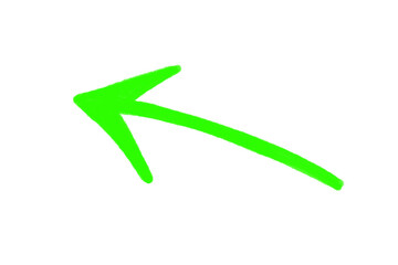 Poster - Energetic green arrow icon pointing direction left, creatively hand-drawn style marker illustration on transparent background