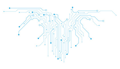Poster - Technology blue circuit diagram on white background. High-tech circuit board connection system.Vector abstract technology on white background.