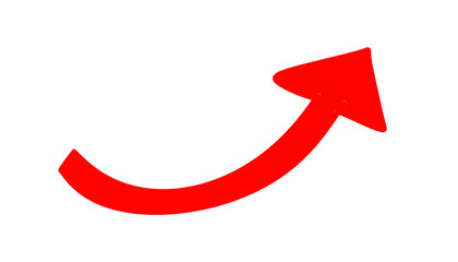 Poster - Stylized directional red arrow curving upward, indicating growth, pointing to the right on transparent background