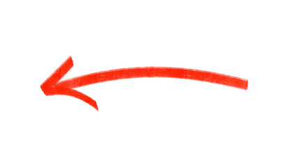 Poster - Artistic red directional arrow with grunge texture pointing leftward, for emphasis and navigation on transparent background