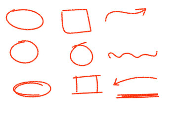 Poster - Collection of hand drawn red circles, squares, and arrows for highlighting on transparent background