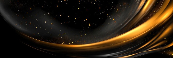 Poster - Elegant Golden Wave Abstract Glitter Graphic Backdrop with Luxury Dark Shiny Motion and Swirl Curves
