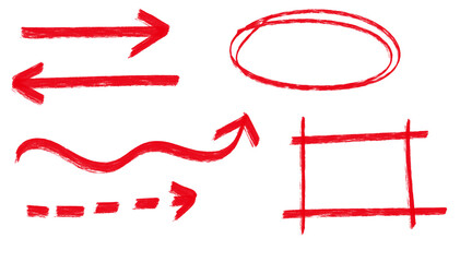 Poster - Hand drawn red marker arrows and shapes, ideal for highlighting and emphasis on transparent background
