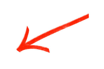 Poster - Energetic Red Arrow Pointing Left Downward, a Simple Directional Sign on transparent background