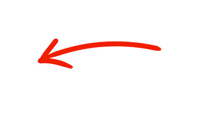 Poster - Vivid hand-drawn red arrow pointing left with a slight curve, perfect for visual cues on transparent background