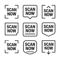 Elegant scan now icons set in minimalistic black design