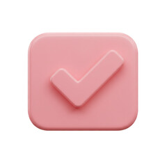 Poster - A soft pink three-dimensional checkmark symbol signifies successful completion or positive confirmation.