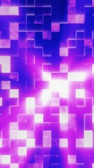 Poster - Glowing magenta and violet digital cubes in a dynamic grid pattern with bright central light burst