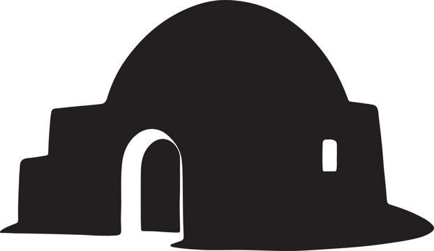 Black silhouette of a dome shaped building with arched entrance and window dome building architectural element
