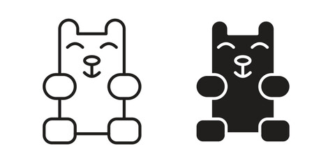 Wall Mural - gummy bear icon set, line and black glyph style for food app website.