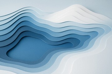 Poster - Abstract layered paper cutout with blue gradient waves and smooth curves forming a creative background concept in topographic style. Ai generative