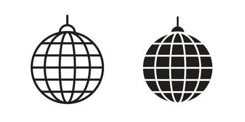Wall Mural - Disco ball icon set, line and black glyph style for food app website.