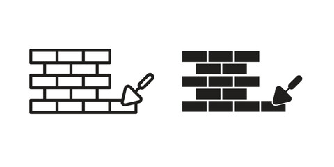 Wall Mural - Brickwork icon set, line and black glyph style for food app website.