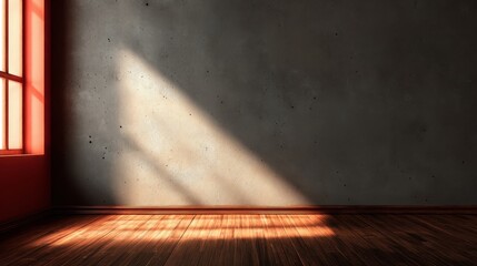 Poster - Tranquil Minimalist Interior Scene Featuring Gentle Light and Shadow Play on a Wooden Floor Surface