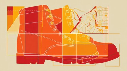 Poster - A graphic design of work boots with a city map overlay.