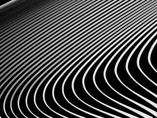 Poster - Abstract art geometric white background with abstract 3d black lines. Black and white optical illusion with waves and transitions.