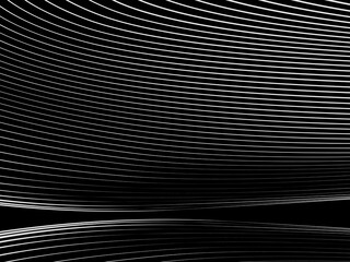 Poster - Abstract art geometric white background with abstract 3d black lines. Black and white optical illusion with waves and transitions.
