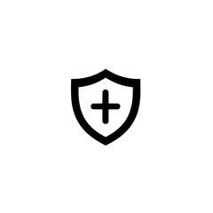 Poster - Shield with Plus Sign Icon Vector Representing Health Protection Safety and Emergency Care

