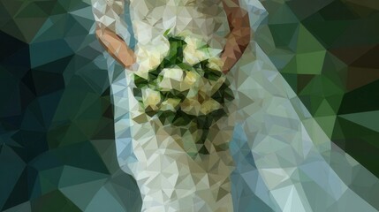 Poster - Polygonal illustration of a bride holding a bouquet.