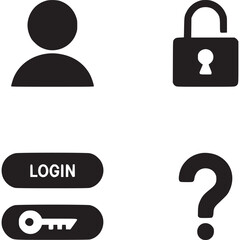 Poster - A collection of black and white login icons including user profile lock login key and question mark on transparent background
