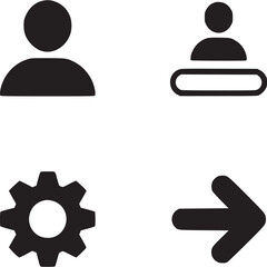 Poster - A set of four black icons including a user profile settings gear and right arrow on a gray background on transparent background