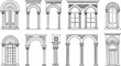 © Mohamed - Art Deco arch window and door frames, entrance doorways, and gateways, featuring modern architectural line drawings. Ancient classical architecture with arched doors reminiscent of Medieval temples