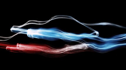 Poster - Abstract design with flowing lines of blue and red light.
