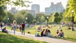 © N7 - Soft-focus city park with people in background — lifestyle and leisure in summer city