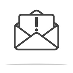 Wall Mural - mail with exclamation letter outline icon transparent vector isolated