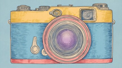 Poster - Colorful vintage camera illustration.